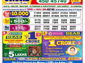 Dear lottery 8 PM Results 12.01.2026