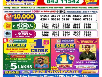 Dear lottery 8 PM Results 13.01.2026