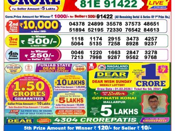 Dear lottery 8 PM Results 01.02.2026