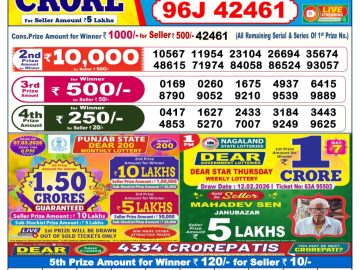 Dear lottery 6 PM Results 13.02.2026