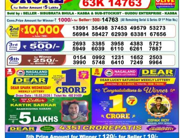 Dear lottery 1 PM Results 19.02.2026