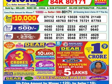 Dear lottery 1 PM Results 21.02.2026