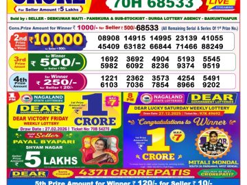 Dear lottery 8 PM Results 27.02.2026