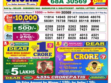 Dear lottery 8 PM Results 15.02.2026