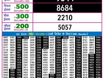Rajshree 30 Ravi Weekly lottery 09.00PM 29.03.2026