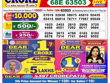 Dear lottery 8 PM Results 15.03.2026
