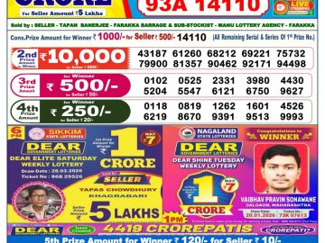Dear lottery 6 PM Results 29.03.2026