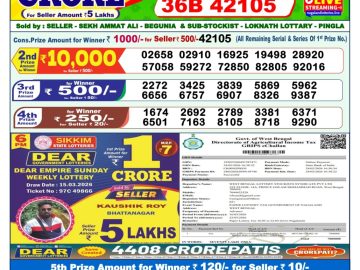 Dear lottery 1 PM Results 16.03.2026