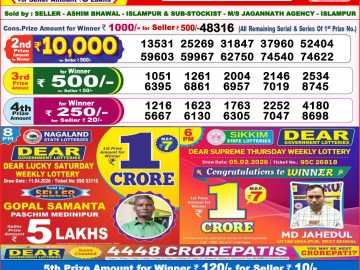Dear lottery 8 PM Results 12.04.2026