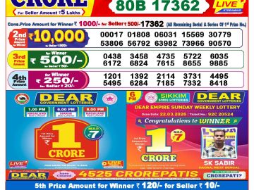 Dear lottery 8 PM Results 31.05.2026