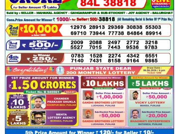 Dear lottery 1 PM Results 07.06.2026