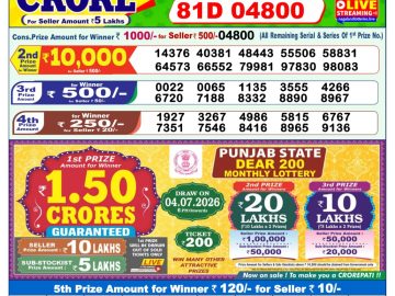 Dear lottery 1 PM Results 14.06.2026