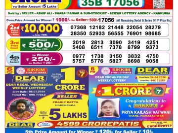 Dear lottery 8 PM Results 10.07.2026