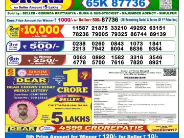 Dear lottery 1 PM Results 06.07.2026