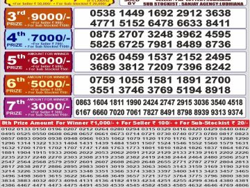 Punjab State Dear 1000 Quarterly lottery 7 PM Results 11.07.2026