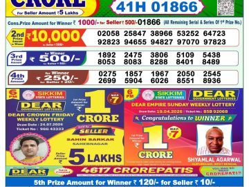 Dear lottery 1 PM Result 26.07.2026