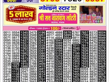 Golden Star Friday Weekly lottery 08.30PM 31.07.2026