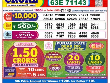 Dear lottery 8 PM Result 26.07.2026