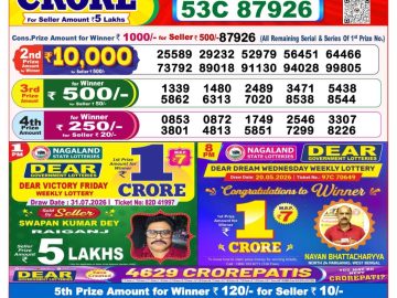 Dear lottery 8 PM Result 02.08.2026