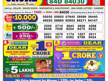 Dear lottery 8 PM Result 04.08.2026