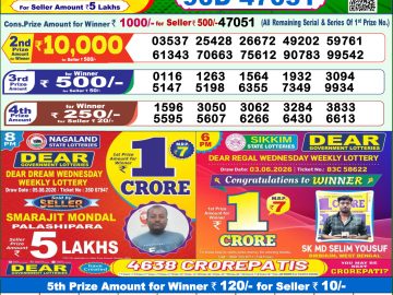 Dear lottery 1 PM Result 08.08.2026