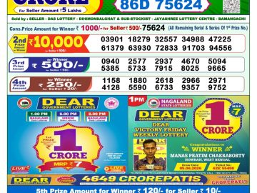 Dear lottery 1 PM Result 12.08.2026