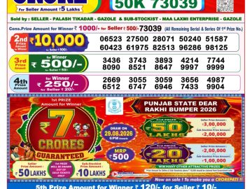 Dear lottery 8 PM Result 19.08.2026