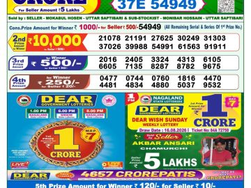 Dear lottery 1 PM Result 20.08.2026