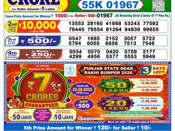Dear lottery 1 PM Result 26.08.2026