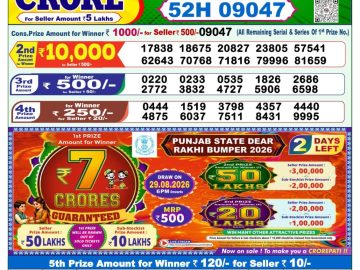 Dear lottery 1 PM Result 27.08.2026