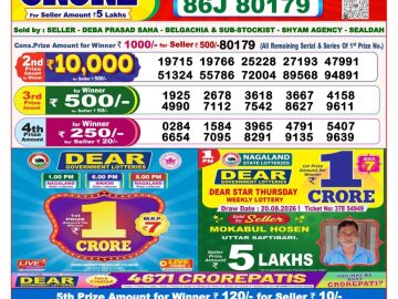 Dear lottery 8 PM Result 27.08.2026