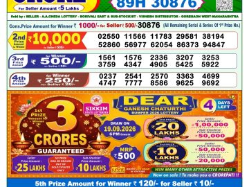 Dear lottery 1 PM Result 15.09.2026