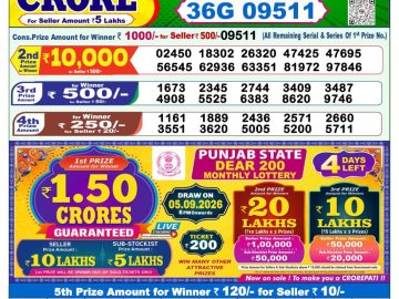 Dear lottery 1 PM Result 01.09.2026