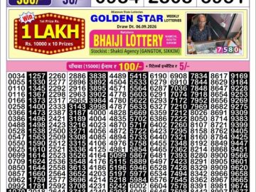 Golden Star Monday Weekly lottery 08.30PM 07.09.2026