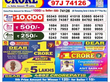 Dear lottery 6 PM Result 09.09.2026