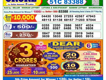 Dear lottery 1 PM Result 13.09.2026