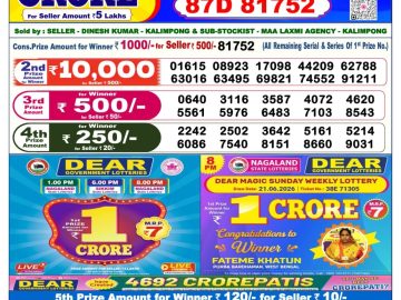 Dear lottery 6 PM Result 13.09.2026