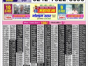 Golden Star Sunday lottery 08.30PM 13.09.2026