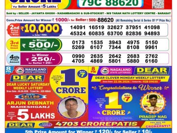 Dear lottery 8 PM Result 15.09.2026