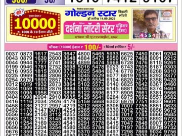 Golden Star Tuesday lottery 08.30PM 15.09.2026