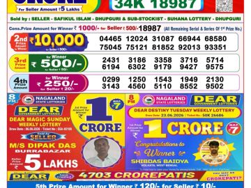 Dear 50 lottery Result 16.09.2026 6:30PM