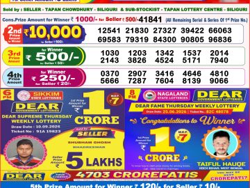 Dear lottery 8 PM Result 19.09.2026
