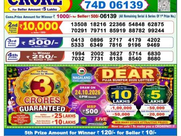 Dear lottery 1 PM Result 09.10.2026