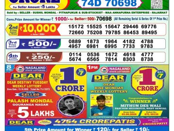Dear lottery 1 PM Result 18.10.2026