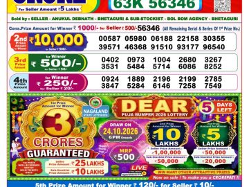 Dear lottery 8 PM Result 19.10.2026