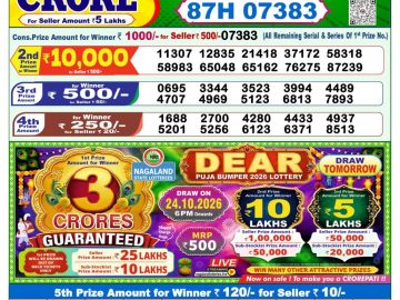 Dear lottery 1 PM Result 23.10.2026