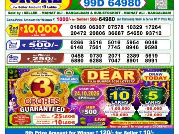 Dear lottery 1 PM Result 24.10.2026