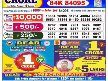Dear lottery 6 PM Result 24.10.2026