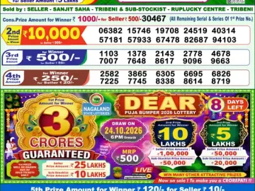 Dear lottery 1 PM Result 16.10.2026